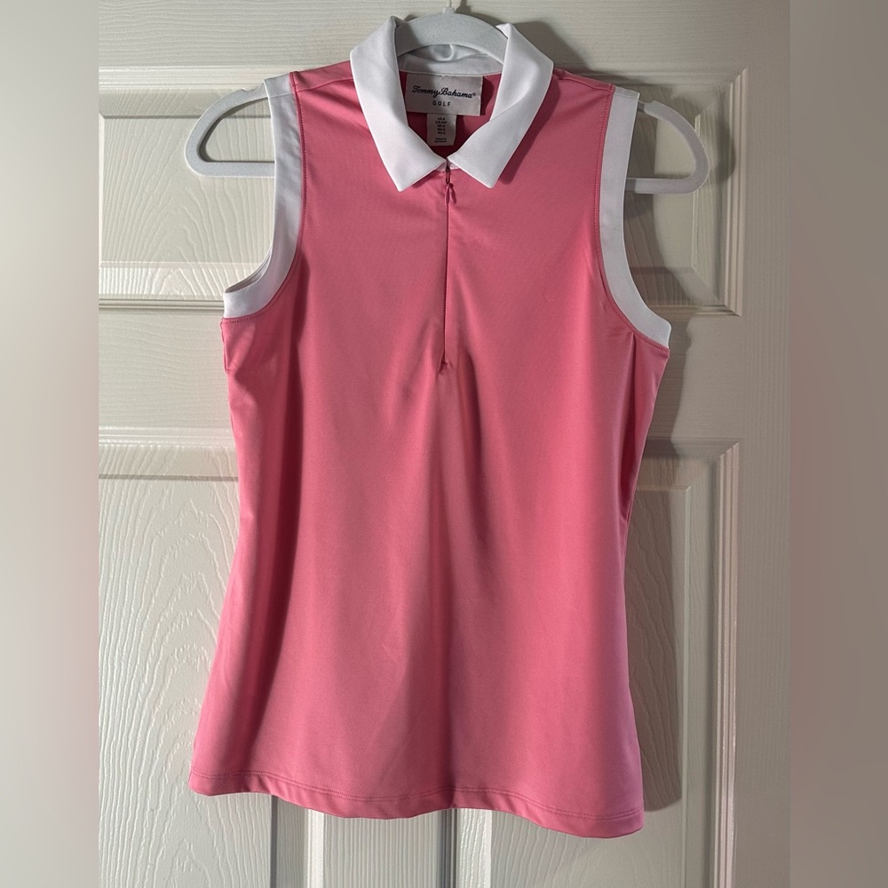 Tommy Bahama Pink and White Golf Polo
